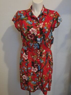 City Streets Red Floral Button-Front Midi Dress